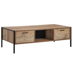 Shona Industrial Wooden Coffee Table with Drawers in Rustic Oak Wood Effect