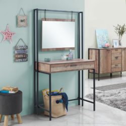 Shona Industrial Wooden Dressing Table with Mirror & Black Metal Frame
