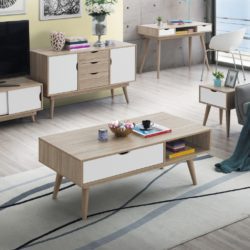 Roisin Modern Wooden Coffee Table with Drawer in White & Oak Effect