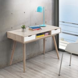 Roisin Modern Wooden Writing Desk with Drawers in White & Oak