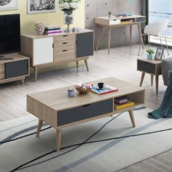 Roisin Modern Wooden Coffee Table with Drawer in Oak & Grey