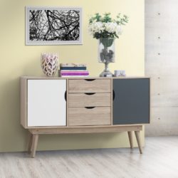 Roisin Modern Wooden Sideboard with Drawers in Oak, White & Grey