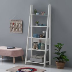Finola Large Ladder Bookcase Display Shelving Unit - Grey, Black White or Oak