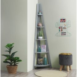 Finola Modern Ladder Corner Display Unit with Shelves - Grey, White, Black or Oak