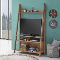 Finola Large Ladder TV Stand Unit with Shelving - Grey, Black, White or Oak