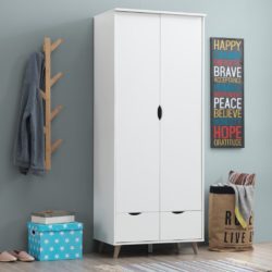 Modern Slim White Wardrobe with Drawers & Cut Out Handles
