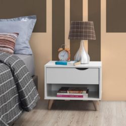 Shaylee Modern White Bedside Table with Drawer & Cut Out Handles