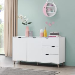 Large Modern White Sideboard with Drawers & Cut Out Handles