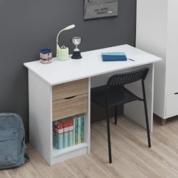Modern White Desk or White Dressing Table with Drawers & Cut Out Handles