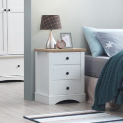 Caitlin Classic White Bedside Table with Wooden Top and Drawers