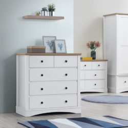 Classic White Chest of Drawers with Wooden Top