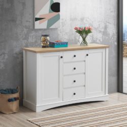 Large Classic White Sideboard with Wooden Top and Drawers