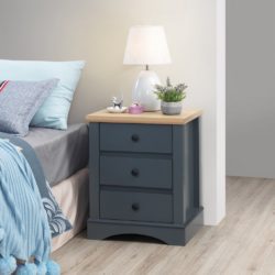 Dark Grey Bedside Table with Wooden Top and Drawers