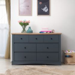 Dark Grey Large Chest of Drawers Sideboard with Wooden Top