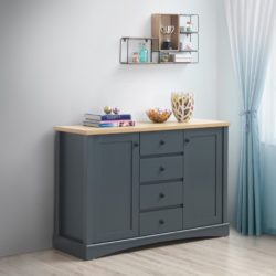 Dark Grey Sideboard with Wooden Top and Drawers