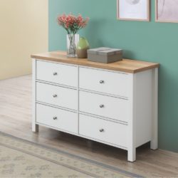 Alanna Large White Chest of Drawers Sideboard with Wooden Top