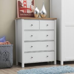 Alanna Classic Large White Chest of Drawers with Wooden Top