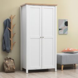 Alanna Classic Double White Wardrobe with Wooden Top