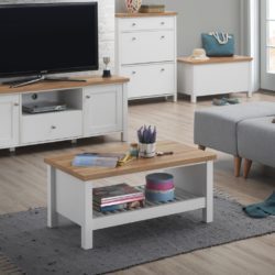 Classic White Coffee Table with Wooden Top & Undershelf