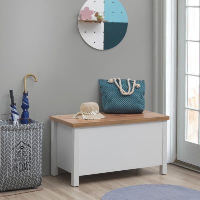 Classic White Blanket Box Linen Chest with Wooden Top