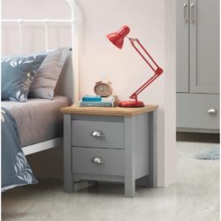 Eimhear Light Grey Bedside Table with Drawers and Wooden Top