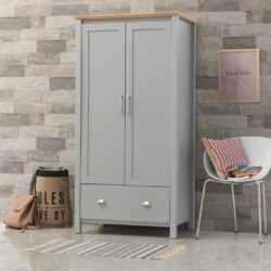 Eimhear Double Light Grey Wardrobe with Drawer & Wooden Top