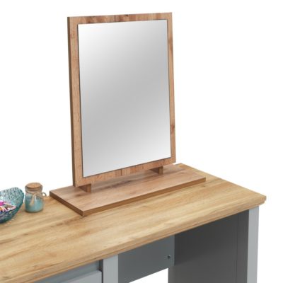 Eimhear Bevelled Wooden Dressing Table Mirror with Stand & Oak Effect