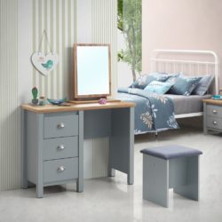 Eimhear Light Grey Dressing Table Set with Stool and Mirror with Wooden Tops