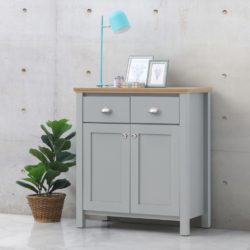 Eimhear Light Grey Small Sideboard with Wooden Top & Drawers