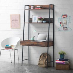 Tall Industrial Wooden Desk with Black Metal Frame & Drawer