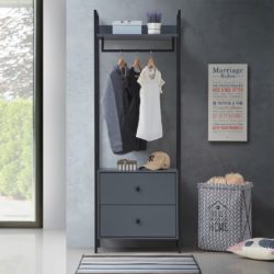 Modern Open Wardrobe with Drawers - Grey, Oak, Grey Oak or Black