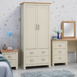 Lindsay Double Cream Wardrobe with Drawers & Wooden Top