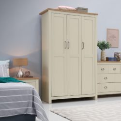 Triple Large Cream Wardrobe with Wooden Top