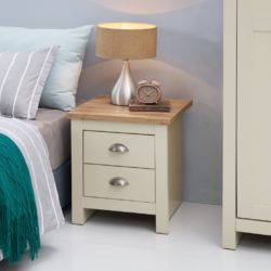 Lindsay Cream Bedside Table with Wooden Top & 2 Drawers