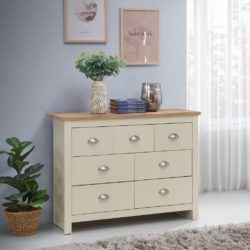 Lindsay Large Cream Chest of Drawers with Wooden Top