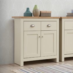 Small Cream Sideboard with Wooden Top and Drawers