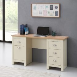 Lindsay Large Cream Desk with Wooden Top and Drawers