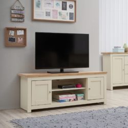 Lindsay Large Cream TV Cabinet with Wooden Top