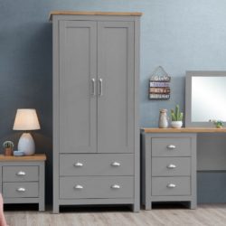 Harbour Double Grey Wardrobe with Drawers & Oak Wood Effect