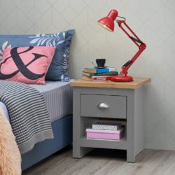 Harbour Grey Bedside Table with Wooden Top & Drawer