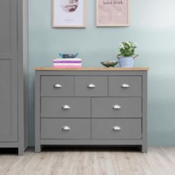 Harbour Large Grey Chest of Drawers with Wooden Top