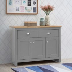 Harbour Large Grey Sideboard with Wooden Top and Drawers