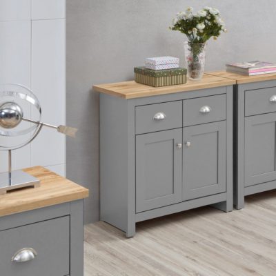 Harbour Small Grey Sideboard with Wooden Top and Drawers