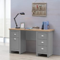Harbour Grey Desk with Wooden Top and Drawers