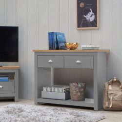 Harbour Grey Console Table with Wooden Top and Drawers