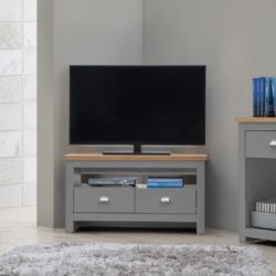 Grey Corner TV Cabinet with Wooden Top and Drawers