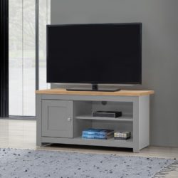 Harbour Small Grey TV Cabinet with Wooden Top and Cupboard