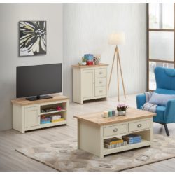 Cream Living Room Set with Sideboard, TV Cabinet and Coffee Table with Wooden Tops