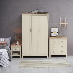 Lindsay Cream Triple Wardrobe, Chest of Drawers & Bedside Table Bedroom Set