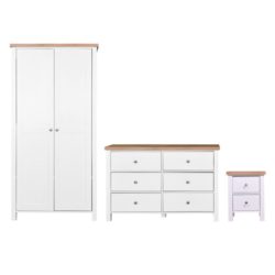 White Bedroom Set with Double Wardrobe, Large Chest of Drawers & Bedside Table
